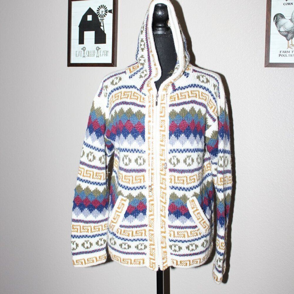Alpaca Connection Hoodie Sweater Jacket Women’s Boho Full Zip Small